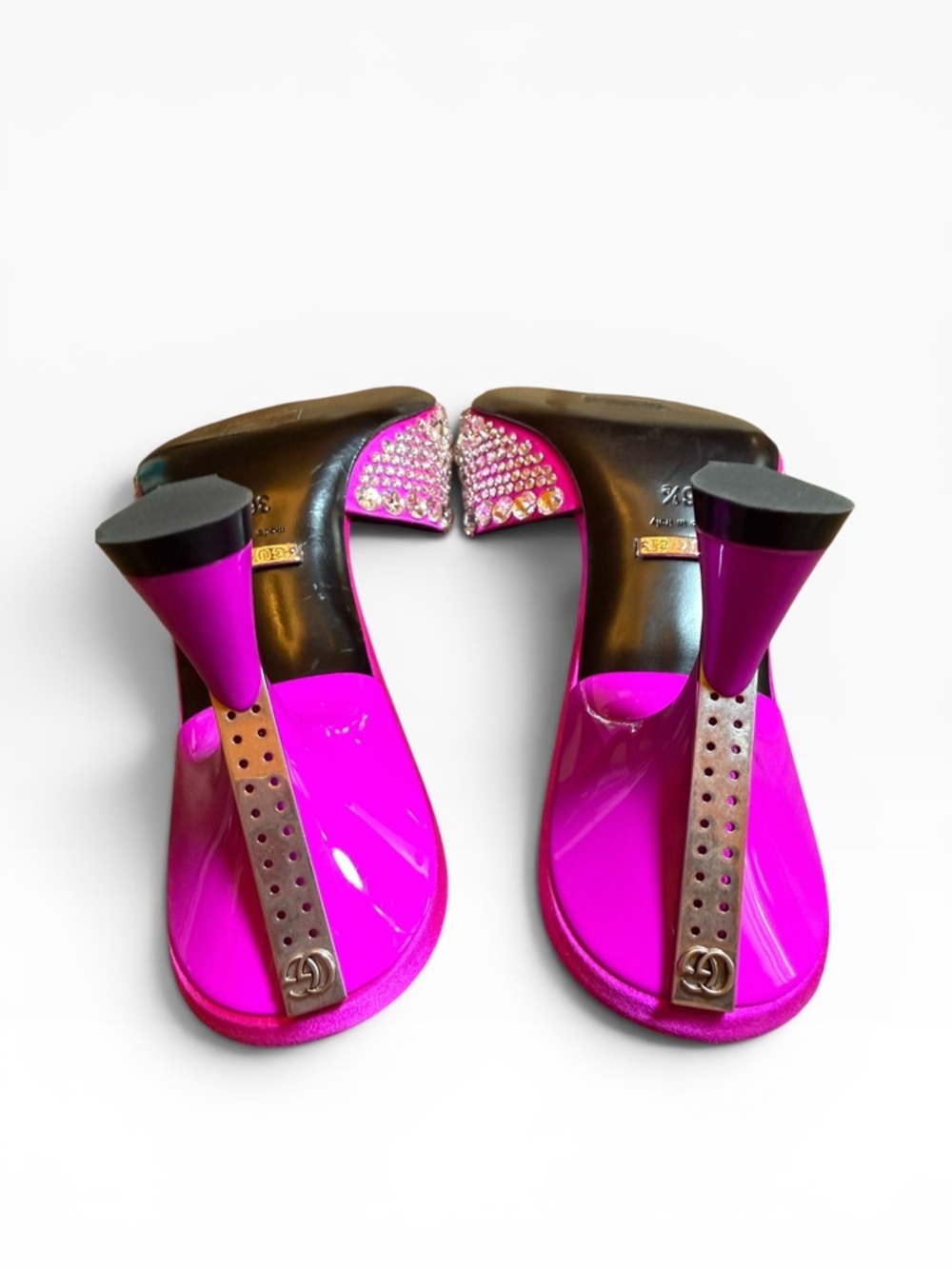GUCCI Galactica Mules Fuchsia Crystal Embellished Sculptural Heel EU 36.5 US 6.5 - Picture 13 of 16